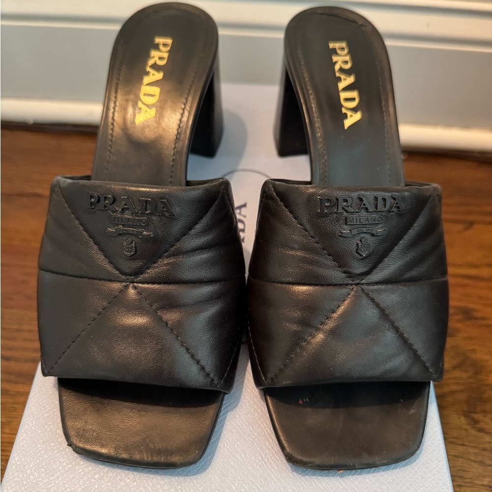 Prada Black Quilted Leather Slide Mules